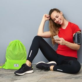 Drawstring Backpack String Bag Foldable Sports Sack with Zipper Pocket